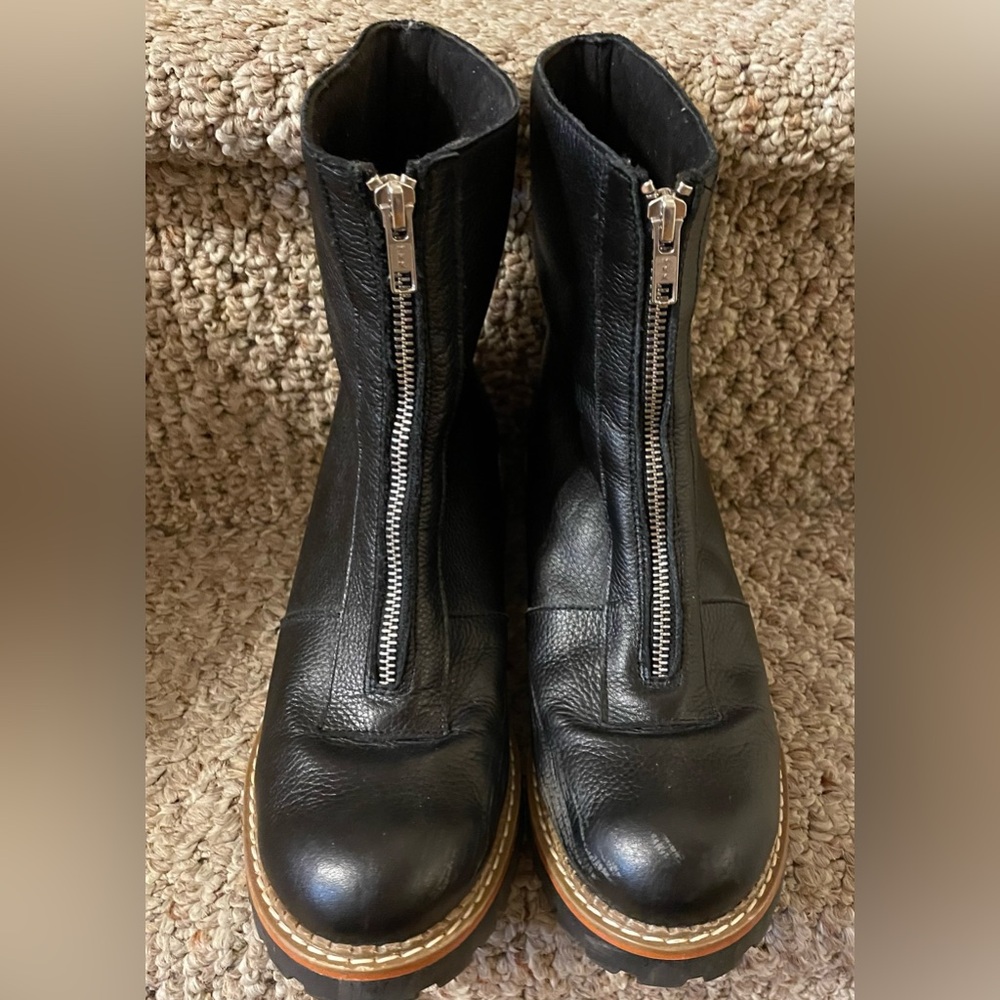 Black Leather Zip-Up Boots